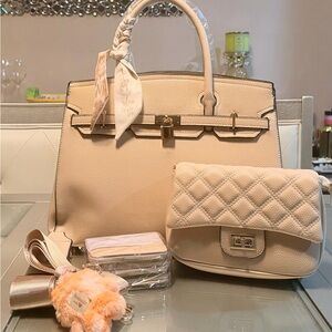 Chic Cream Satchel and Clutch Set